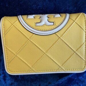 Tory Burch Vintage Lemon Fleming Soft Patent Border Bi-Fold Wallet